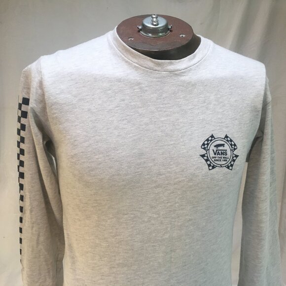 Vans Small Gray Off The Wall Checkerboard Long Sleeve T-Shirt Classic Fit - Picture 2 of 14